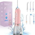 Water Dental Flosser Teeth Cleaner Pick, H2ofloss Cordless Portable Oral Irrigator,5 Mode IPX7 Waterproof Teeth Picks 300ML Rechargeable WaterFlosser for Home Travel (Pink)