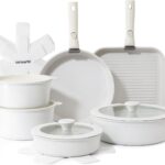 SENSARTE 17 Piece Pots and Pans Set, Nonstick Detachable Handle Cookware Set, Induction Kitchen Cookware Set with Removable Handle, Healthy Non Stick for RV, Dishwasher  Oven Safe, PFOA Free (White)