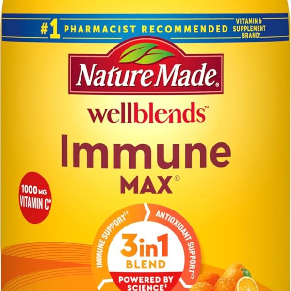 Nature Made Wellblends ImmuneMAX Gummies, Vitamin C, Zinc, and Vitamin D3, Immune Support Supplement, 42 Tangerine Flavor Gummies