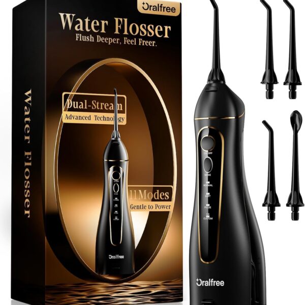 Oralfree Water Flosser Teeth Pick - Dental Cordless Portable Floss Picks Rechargeable Travel Pik Irrigation Cleaner IPX7 Waterproof Oral Irrigator Electric Flossing Machine for Home Teeth Cleaning