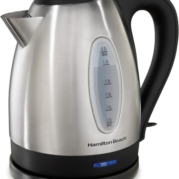 Hamilton Beach Electric Tea Kettle, Water Boiler & Heater, 1.7 Liter, Cordless Serving, 1500 Watts for Fast Boiling, Auto-Shutoff and Boil-Dry Protection, Stainless Steel (40880)