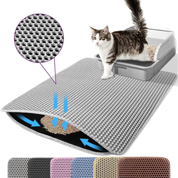 Extra Large Cat Litter Mat, 30x22 Inches Honeycomb Double Layer Cat Litter Trapping Mat, Non Slip Waterproof Urine Proof Large Kitty Litter Box Mat for Floor, Kitten Supplies, XL, Gray