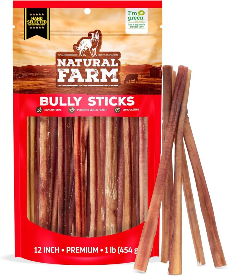 Natural Farm Odor-Free Select Bully Sticks, (12-Inch, 1-Pound), Hand Selected for Consistent Thickness, 100% Beef Pizzle Dog Chews, Fully Digestible, High Protein, Best Dental Treats