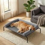 RRPETHOME Large Elevated Cooling Dog Bed 43 x 31 x 8 Inch, Raised Dog Cot Beds for Large Dogs,Elevated Outdoor Pet Bed,Chew Proof Portable Cooling Pet Cot with Skid-Resistant Feet and Breathable Mesh