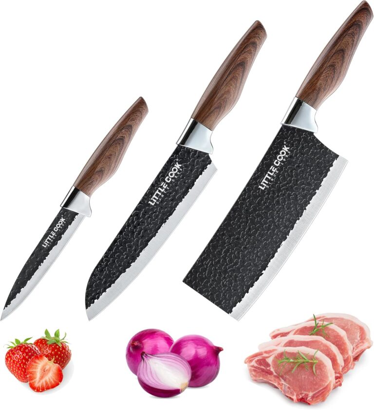 3PCS Chef Knife, Little Cook Chef Knife Set, Includes 7 inch Chef Knife, 7 inch Cleaver Knife and 4.5 inch Boning Knife, Premium Stainless Steel With Ergonomic Plastic Handle (Blackening technique)