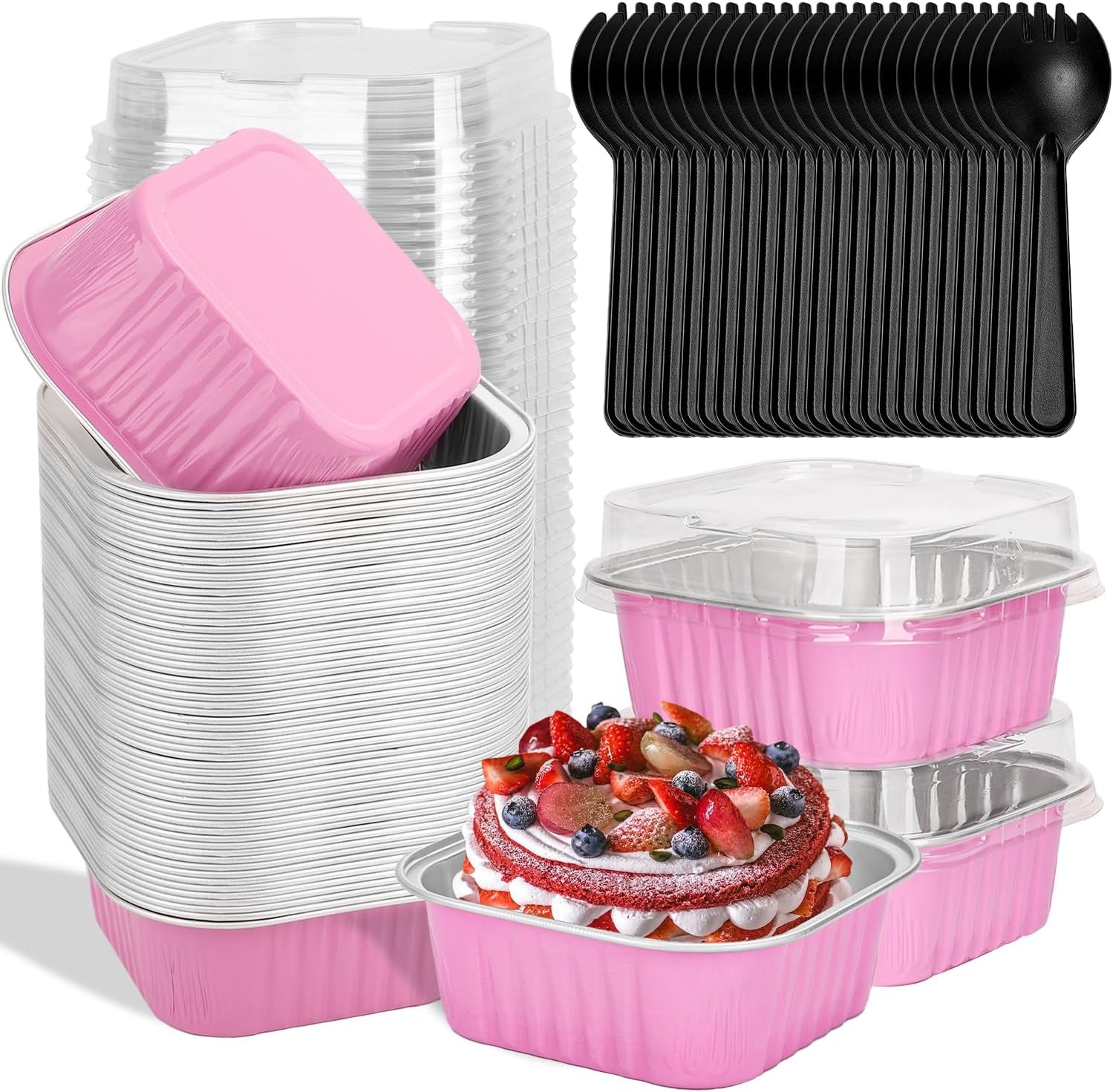 selizo 60 Pack 10oz Mini Disposable Cake Pans with Lids, Aluminum Foil Square Baking Cups, 4.4x4.4 Large Baking Cake Tins Cup Cake Containers with Lids for Thanksgiving Individual Cakes selizo 60 Pack 10oz Mini Disposable Cake Pans with Lids, Aluminum Foil Square Baking Cups, 4.4x4.4 Large Baking Cake Tins Cup Cake Containers with Lids for Thanksgiving Individual Cakes