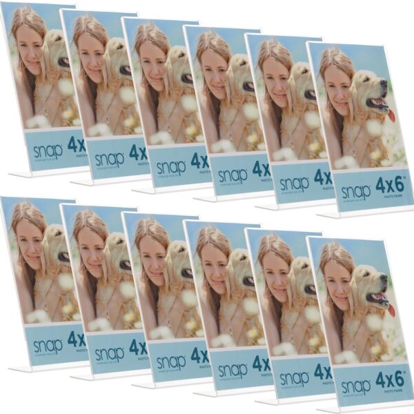 Set of 12 Snap - 4"x6" Clear Acrylic Self Standing Photo Frames - Perfect for Showcasing Memories in Style - Versatile and Durable Design for Home or Office Dcor - Rectangular TableTop - Single Picture Frame