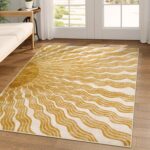 Hedlive Boho Washable Rugs 5x7, Sun Print Soft Nursery Rug for Bedroom Classroom, Ultra-Thin Non Slip Stain Resistant Kids Carpet for Living Room Office(5'x 7',Gold/Multi)