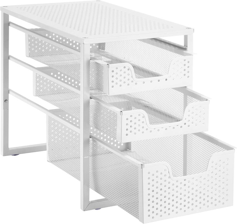 Simple Trending 3-Tier Under Sink Cabinet Organizer with Sliding Storage Drawer, Desktop Organizer for Kitchen Bathroom Office, Stackbale,White