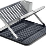 OXO Good Grips Aluminum Fold Flat Dish Drying Rack, 2-Tier, with Drainboard, for Kitchen Counter, Collapsible
