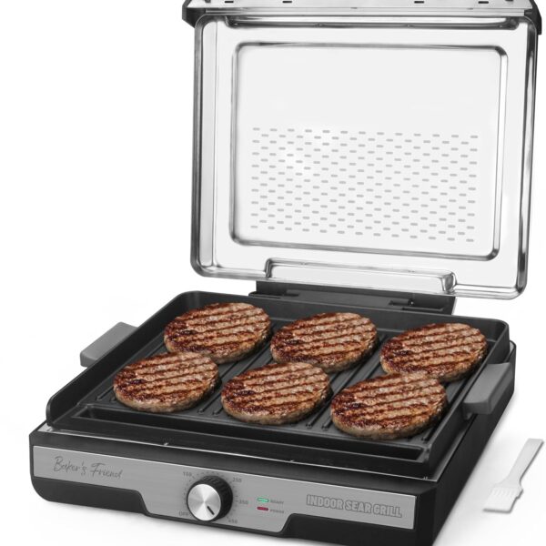 Baker's Friend Smokeless Indoor Grill with Removable Plates, Portable BBQ Grill, Electric Grill Indoor, Indoor Grills Electric Smokeless, Cooking & Grilling Gifts, Recipes Included, Graphite