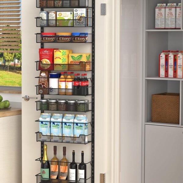 VyGrow Over the Door Pantry Organizer, 8-Tier Over the Door Organizer with Adjustable Basket, Pantry Door Organization for Pantry Kitchen Storage Room Spice Rack, Black
