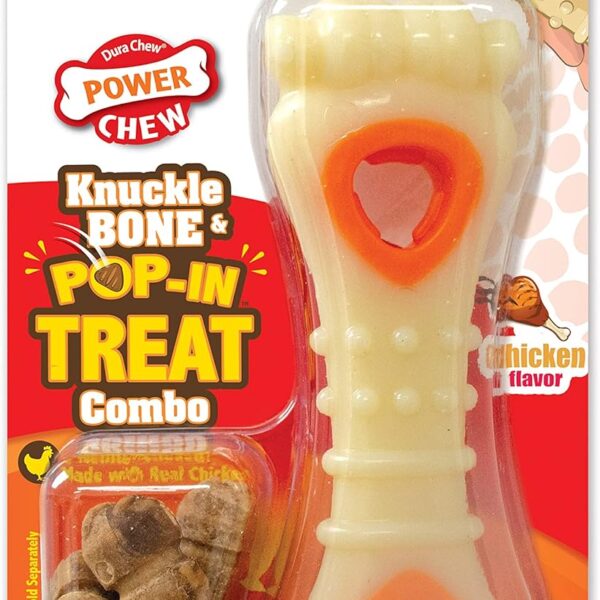 Nylabone Knuckle Bone Pop-In Treat Toy Power Chew Toy for Dogs, Interactive Treat Dispensing Enrichment Dog Toy, Long Lasting Chicken Flavor, Medium Dogs - Up to 35 lbs