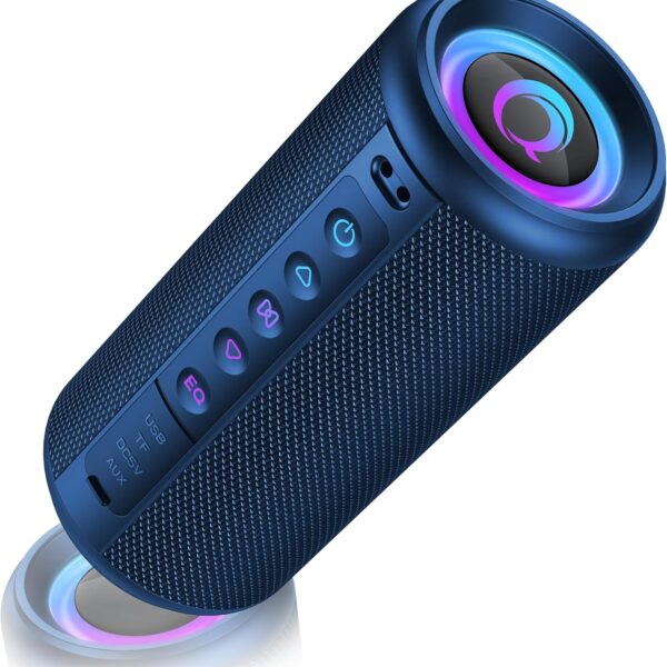 Portable Bluetooth Speaker, 2026 Bluetooth 5.4 Wireless Speaker with 20W HD Loud Stereo Sound, 20H Playtime, LED Lights, IP7, TWS Pairing, Built-in Mic, for Outdoor, Home, Beach, Party, Gift, Blue