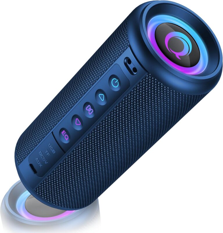 Portable Bluetooth Speaker, 2026 Bluetooth 5.4 Wireless Speaker with 20W HD Loud Stereo Sound, 20H Playtime, LED Lights, IP7, TWS Pairing, Built-in Mic, for Outdoor, Home, Beach, Party, Gift, Blue