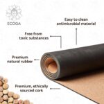 Premium Cork Yoga Mat With Alignment Marks - 5mm Thick Non Slip Hot Yoga Mat - Eco-friendly Non Toxic - Includes Strap and Bag