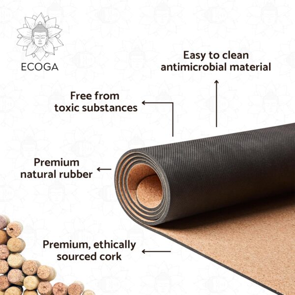 Premium Cork Yoga Mat With Alignment Marks - 5mm Thick Non Slip Hot Yoga Mat - Eco-friendly Non Toxic - Includes Strap and Bag