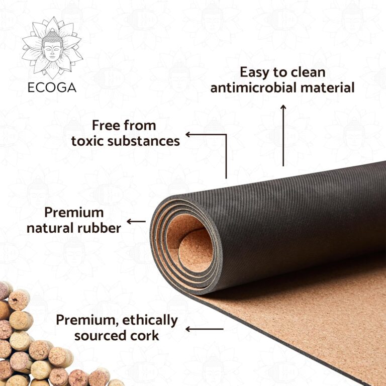 Premium Cork Yoga Mat With Alignment Marks - 5mm Thick Non Slip Hot Yoga Mat - Eco-friendly Non Toxic - Includes Strap and Bag