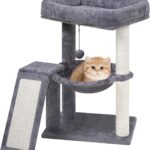 YOUPET Cat Tree with Cat Scratching Post for Indoor Cats, Cat Tower with Scratching Board and Playful Toy Balls, Cat Tree Tower with Cozy Hammock,Grey