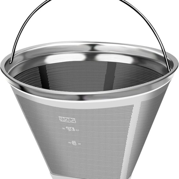 #4 Reusable Permanent Cone Coffee Filters, 8~12 Cup Size 4 Coffee Filters, Perfect Fit for Cuisinart Hamilton Beach Coffee Maker Filter, Replace Cuisinart GTF Gold Tone Coffee Filters