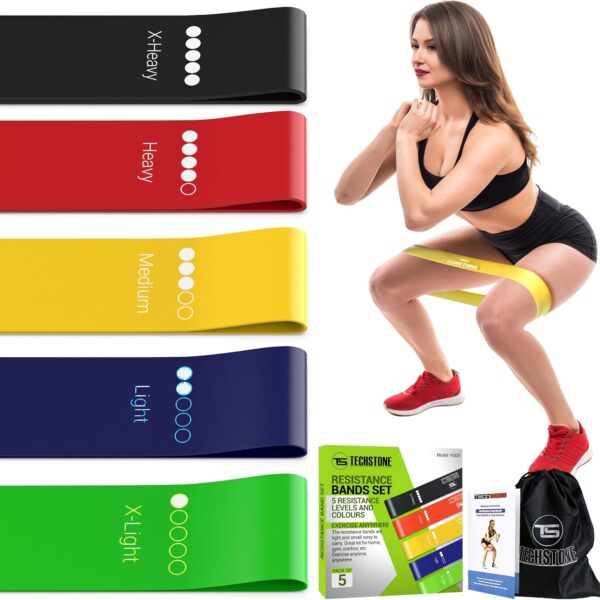 TechStone Resistance Bands Set  5 Levels Loop Exercise Bands for Men & Women, Elastic Workout Bands for Home Gym, Training, Yoga & Fitness, Carry Bag Included