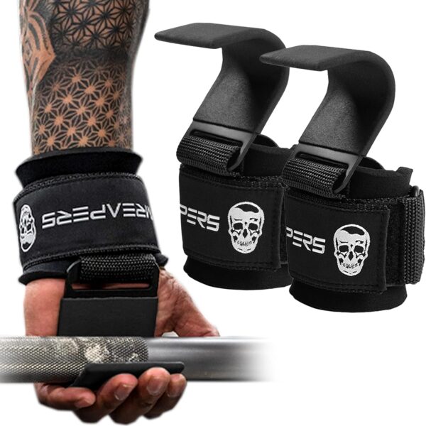 Gymreapers Weight Lifting Hooks (Pair), Heavy Duty Power Wrist Straps Hand Grip Support For Deadlifts, Pull Ups, Shrugs - Gym Gloves For Men and Women