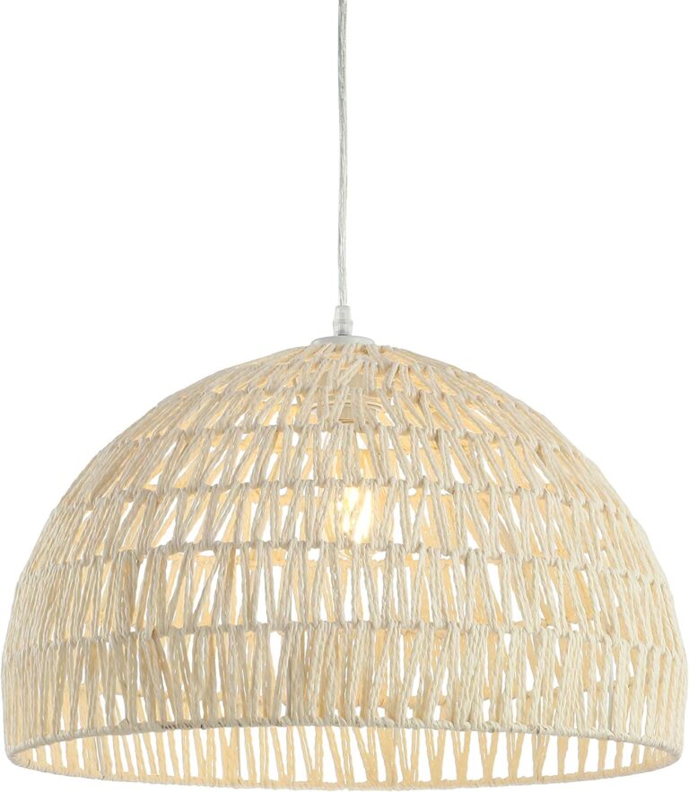 JONATHAN Y 20" Cream Modern Bohemian Woven Rope LED Pendant Light Fixture, Adjustable Dome Ceiling Lamp for Kitchen Island, Rope Shade, Coastal Farmhouse Decor JYL6504A