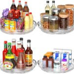 Clear Lazy Susan Organizer Turntable for Cabinet Table Top, 9.25 Inch 4 Pack 360 Rotating Spinning Makeup Organizer for Vanity, Kitchen Storage Rack Heavy-Duty Pantry Spices Tray Countertop Organizer