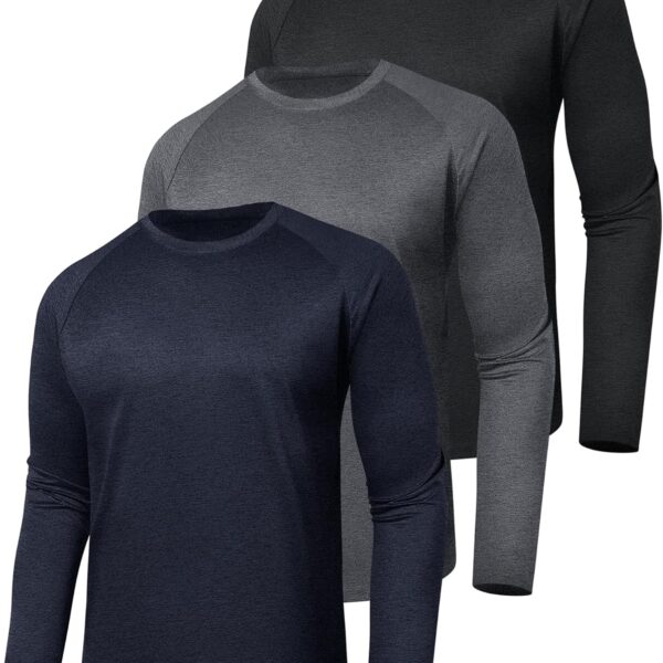 3 Pack Long Sleeve Shirts for Men - Quick Dry Moisture Wicking UV Sun Protection T-Shirts for Fishing Workout Athletic Gym
