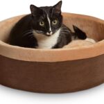K&H Pet Products Thermo-Kitty Bed Heated Cat Beds for Large Indoor Cats & Dogs, Calming Warming Pillow Pet Bed, Machine Washable, Removable Heater, Safety Listed - Large 20" Round Mocha/Tan