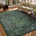 Lahome Floral Dark Green Area Rugs 5x7, Soft Washable Rugs for Living Room Bedroom, Boho Non Slip Low Pile Forest Giverny Carpet for Farmhouse Dining Room Office, Dark Green