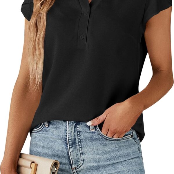 Blooming Jelly Women's Dressy Casual Tops Business Work Blouses White Button Down Shirts Cap Sleeve V Neck Tshirt