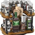 Lazy Susan Organizer Spice Rack - Spice Organization for Cabinet Height Adjustable Rotating Lazy Turntable, Pantry Kitchen Wood Revolving Seasoning Organizer (Vintage, 12 Inch)