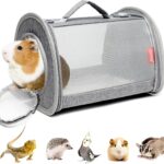 Guinea Pig Carrier Travel Small Animal Carrier Bag Lizard Bird Rabbit Carrier Cage Squirrel Breathable Bag Portable Travel Hamster Small Pet Hangbag (Small, Gray)
