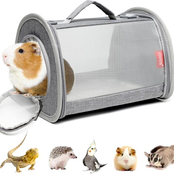 Guinea Pig Carrier Travel Small Animal Carrier Bag Lizard Bird Rabbit Carrier Cage Squirrel Breathable Bag Portable Travel Hamster Small Pet Hangbag (Small, Gray)