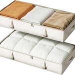 Vailando Side-Supported Under Bed Storage Containers, 6 Inches Tall 60L Underbed Storage Bins with Sturdy Handles and Sidewalls, Closet Organizer for Clothes, Blankets, Seasonal Items, Beige, 2-Pack