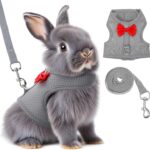 Bunny Harness and Leash Set, Soft Breathable Mesh Rabbit Leash Vest with Safety Buckles, Lightweight Escape-Proof Walking Gear for Rabbits, Kittens, Ferrets, Guinea Pigs, Grey M
