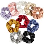 MAQIHAN 10PCS Silk Scrunchies Bulk - No Damage Large Satin Scrunchies for Women Men Girls Teens Ponytail Holders for Thick Hair Silky Hair Ties, Bright & Neutral Colors