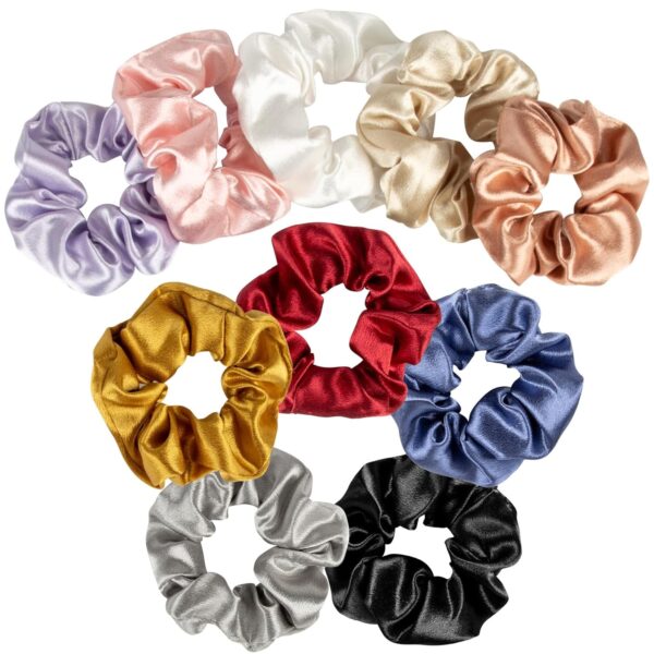 MAQIHAN 10PCS Silk Scrunchies Bulk - No Damage Large Satin Scrunchies for Women Men Girls Teens Ponytail Holders for Thick Hair Silky Hair Ties, Bright & Neutral Colors