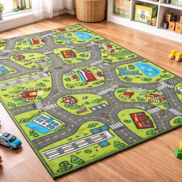 Kids Carpet Playmat Rug City Life Great for Playing with Cars and Toys - Play Learn and Have Fun Safely - Kids Baby Children Educational Road Traffic Play Mat for Bedroom Play Room Game Safe Area