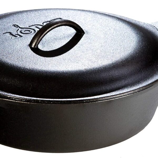 Lodge 5 Quart Pre-Seasoned Cast Iron Deep Skillet with Lid - Signature Teardrop Handle & Assist Handle - Use in the Oven, on the Stove or Grill, or Over a Campfire - Use to Sear, Saut, Bake, Broil, Braise, Fry, or Grill - Black
