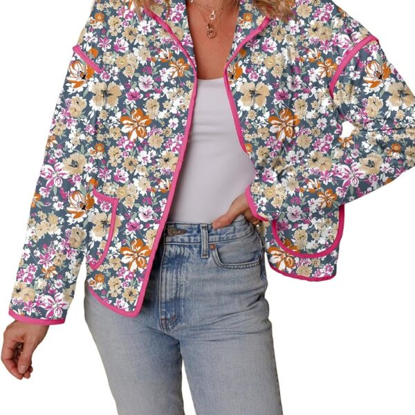 Dokotoo Warm Quilted Jackets for Women Long Sleeve Floral Print Button Down Puffer Jacket Coats with Pockets