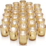 LETINE Gold Votive Candle Holders Set of 36 - Speckled Mercury Gold Glass Candle Holder Bulk - Ideal Spring Summer Decor for Wedding Centerpiece TableValentine's Day Decorations Indoor