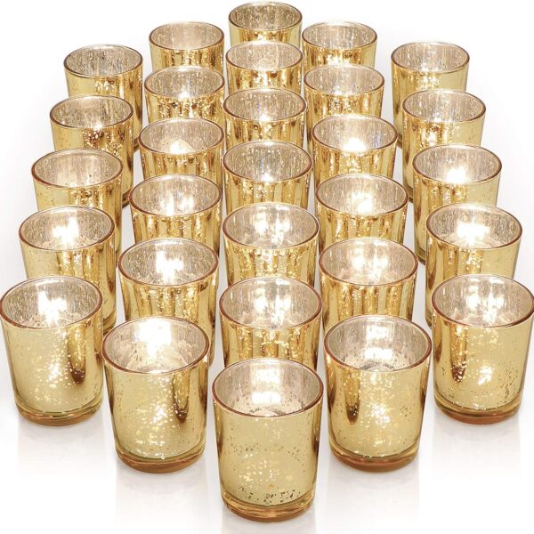 LETINE Gold Votive Candle Holders Set of 36 - Speckled Mercury Gold Glass Candle Holder Bulk - Ideal Spring Summer Decor for Wedding Centerpiece TableValentine's Day Decorations Indoor