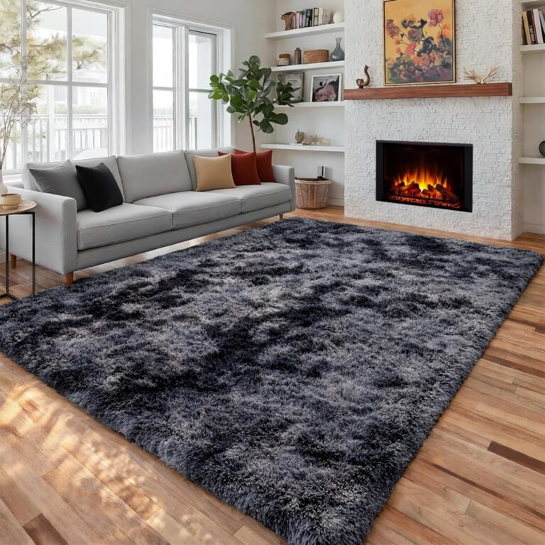 PAGISOFE Abstract Shaggy Area Rug 6x9 Feet,Plush Fluffy Rugs for Living Room,Tie-Dyed Grey Soft Rug for Bedroom,Furry Rugs for Girls Boys Kids Room,Extra Large Fuzzy Rug, Shag Carpets for Room Decor
