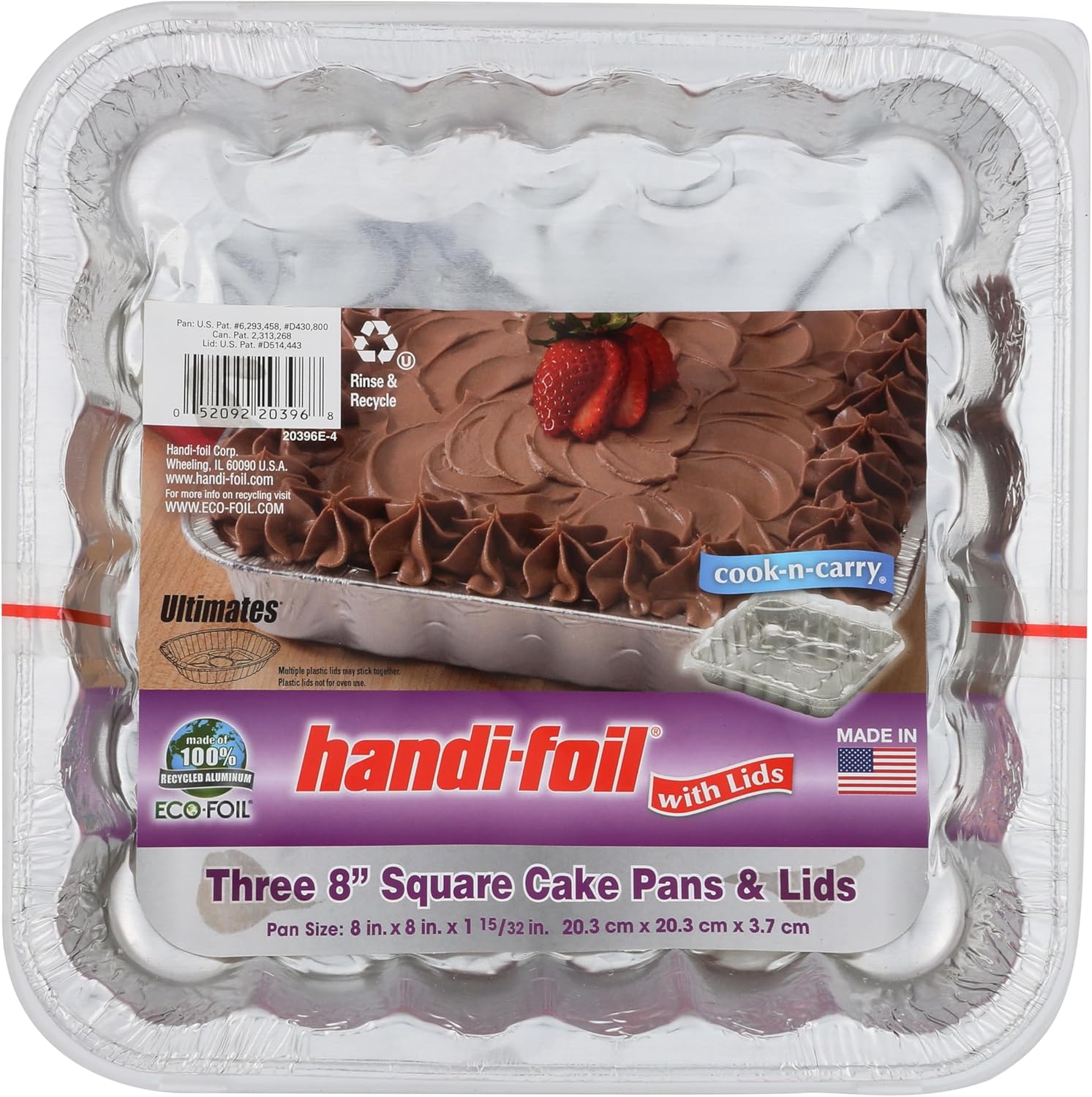 HANDI FOIL Cook n Carry Square Cake Pan with Lid, 3 CT HANDI FOIL Cook n Carry Square Cake Pan with Lid, 3 CT
