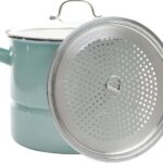Kenmore Broadway 16-Quart Stock Pot With Steamer Insert and Lid, Glacier Blue, Large Stainless Steel Cookware for Boiling, Steaming, and Soups