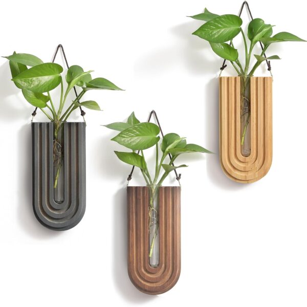 GRID FORTE Wood Wall Planter Indoor, Propagation Station, Wooden Hanging Vase for Dried Flowers, Plant Holder, Boho Wall Dcor for Living Room Rainbow U Shape (Set of 3)