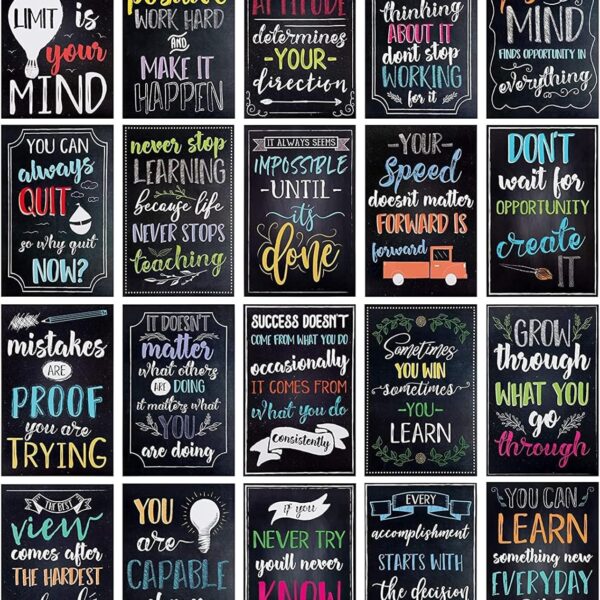 Juvale 20-Pack 13x19 in Motivational Classroom Posters - Chalkboard-Style Wall Decor, Classroom Decor, Bulletin Board Decorations, School Supplies for Teachers, Growth Mindset Posters