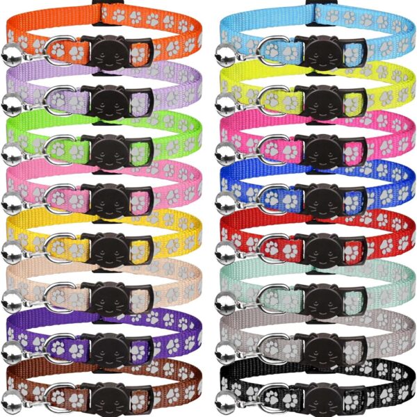 16 PCS Breakaway Cat Collars with Bells Reflective Cat Collar Safety Nylon Kitten Collars Cat Collars for Girl Boy Cats(7.5"-12.6")